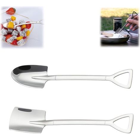 2 piezas, cuchara de postre de acero inoxidable, agitador de café, cuchara, duradera, fácil de limpiar, punta + cabeza cuadrada, merienda, fiesta (1/5)