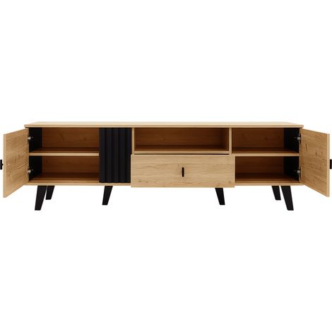 Ensemble de meubles salon 3 pièces en bois et noir avec éclairage LED – table basse, meuble TV 170 cm & buffet – rangement fonctionnel (1/5)