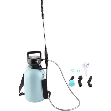 Wiederaufladbarer elektrischer Zylindersprüher mit 2000 mAh, 5 l Fassungsvermögen und 3 Düsen für Garten und Rasen, Blau (1/5)