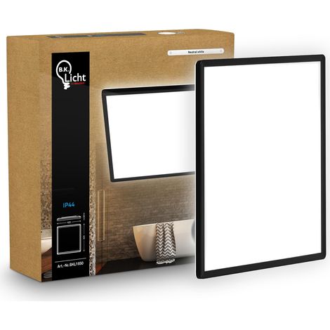 Plafonnier LED plat avec éclairage indirect, lumière blanc neutre, protection IP44, plafonnier salle de bain, lustre cuisine, lustre salon, 42 x 42 x 3 cm, noir (1/5)