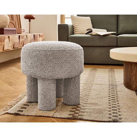 Minna - pouf - en tissu bouclette - gris clair (1/5)