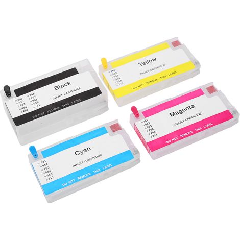 Jeu de cartouches d'encre 4 couleurs, grande capacité, flux d'encre régulier, impression nette et pack de remplacement d'encre. (1/5)