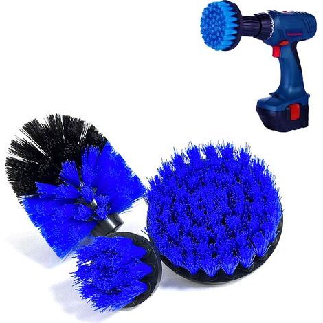 Electric Drill Brush Set of 3 for Cleaning Home and Business Floors, Bricks, Toilets, Bathtubs, Sinks, Cars, Etc. (Blue) (1/3)