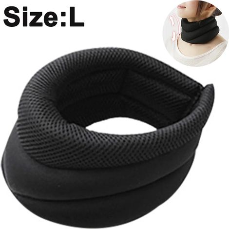 Soporte cervical, collar cervical suave alivia el dolor, envoltura ajustable estabiliza la columna vertebral - para dormir, viajar o en avión, Negro, L (1/4)