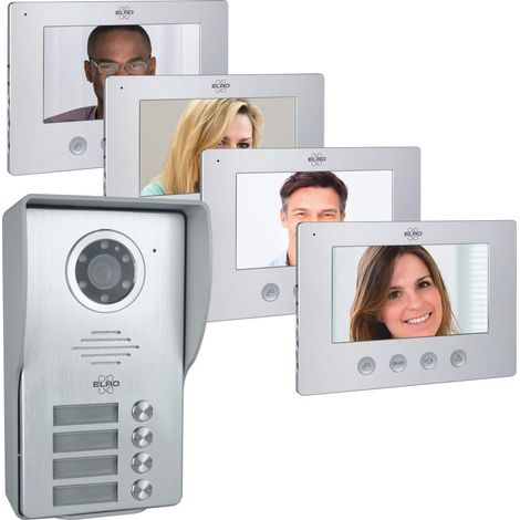 ELRO Videocitofono a 4 famiglie DV477W4 con display a 4 colori, telecamera con visione notturna, tecnologia a 4 fili, 16 suonerie, grigio, taglia unica (1/4)