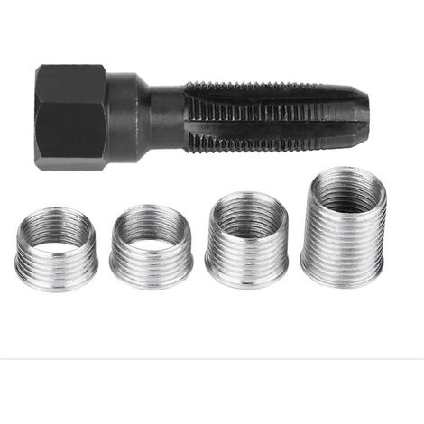 Kit de réparation de filetage de bougie d'allumage, ensemble de 5 pièces de tarauds et d'outils de réparation de filetage de bougie d'allumage en acier au carbone, avec inserts pour la réparation de (1/5)