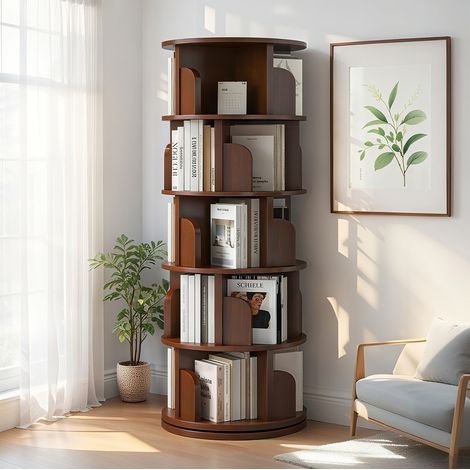 Libreria girevole a 5 ripiani in MDF color noce OKWISH (1/5)