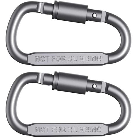 (Lot de 2 – Gris) Mousquetons polyvalents pour escalade et activités de plein air – En alliage d'aluminium avec anneau en D et fermeture à ressort – Porte-clés et crochets de suspension