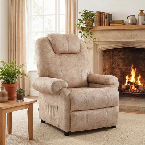 Fauteuil Relax Reclinable Manuel en Tissu avec Repose-Pieds Escamotable et Poche Latérale, Beige (1/5)