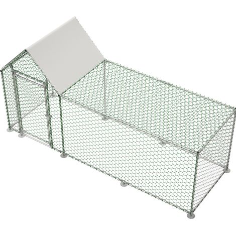 Poulailler enclos extérieur pour poules 3 x 1 x 1,5 m avec porte sécurisée, toit PE imperméable, structure acier galvanisé argenté, pour petits animaux - CHICFURN (1/5)