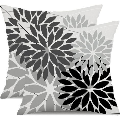 Taies d'oreiller d'extérieur, 45 x 45 cm, lot de 2, imperméables, motif géométrique noir et gris – conviennent aux patios, jardins et canapés. (1/5)