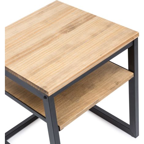 Mesita de noche ECO Three con estante 40x40x47cm Negra en madera maciza de pino acabado vintage estilo industrial Box Furniture
