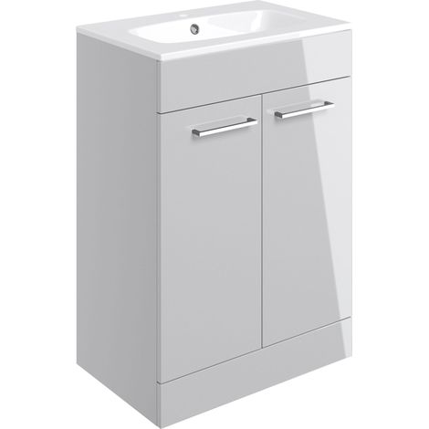 Signature Aalborg Floor Standing 2-Door Vanity Unit with Basin 610mm Wide - Grey Gloss (1/4)