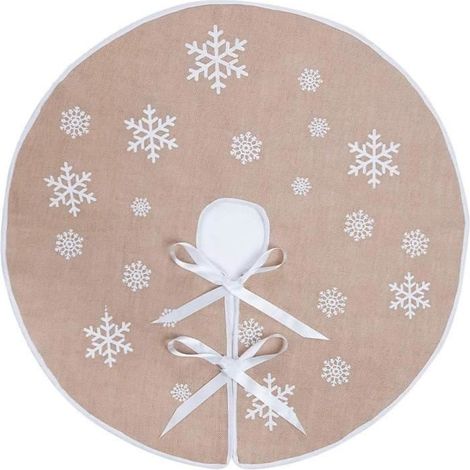 Tapis de sapin de Noël en toile de jute - KAGOLOW - 75 cm - Rond - Flocons de neige blancs - Pliable - Facile à ranger (1/4)