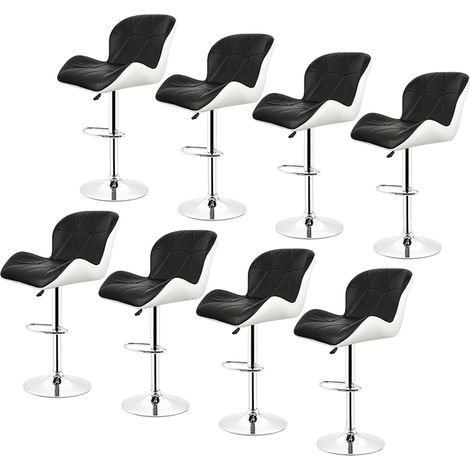 Aqrau Lot de 8 Tabourets de Bar Noirs/Blancs，Hauteur réglable，Style européen (1/5)