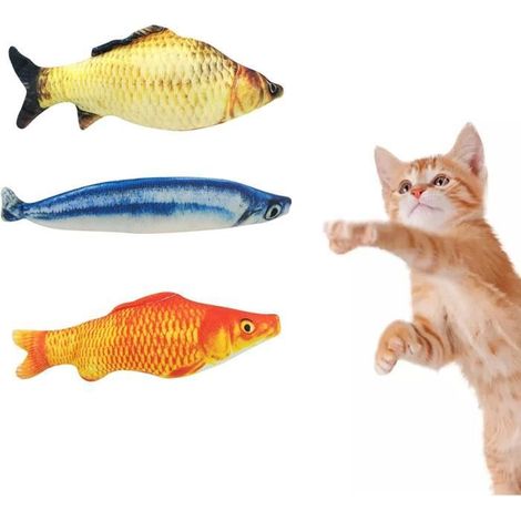 Jouets pour chat, 3 jouets de simulation de poisson en peluche avec herbe à chat, 18cm carassin carpe balaou (1/4)