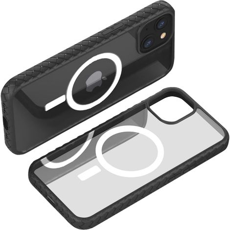 CUSTODIA PER IPHONE 12/12 PRO CORNICE NERA RETRO TRASPARENTE MAGSAFE (1/3)