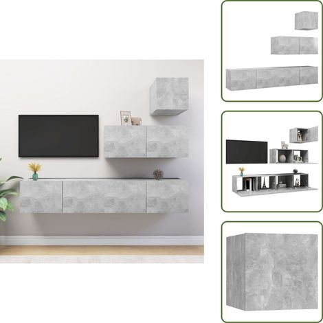 Ensemble de meubles TV 4 pcs Gris béton Bois d'ingénierie - Meuble Tv Suspendu - Meuble Tv Gris - Meuble Tv Industriel - Rangement Salon - Étagère Murale