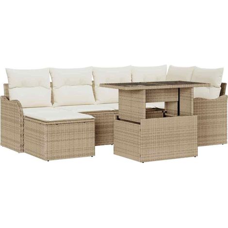 Maison Exclusive - Gartensofa-set 7 Stk. Beige [Synthetisch]: Pol (1/5)