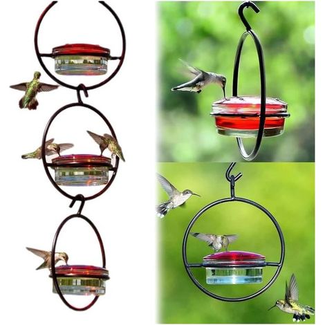 3er-Set Glas-Kolibri-Futterhäuschen für den Außenbereich, zum Aufhängen, mit Haken und Ameisenschutz, 4 Futteröffnungen, leicht zu reinigen und nachzufüllen, ideales Geschenk für den Garten (1/5)