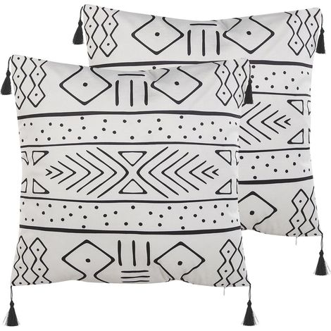 Dekokissen 2er Set SCHEFFLERA Samtstoff 45 x 45 cm Weiß Geometrisches Muster