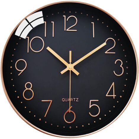 Horloge Murale Silencieuse sans tic-tac, 30cm Chiffres Arabes Horloge Quartz Ronde Moderne Décorative, pour Salon Chambre Cuisine Bureau Classe - Noir-Chrom (1/5)
