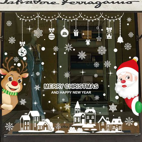 2 lots de décorations de Noël, autocollants pour verre, autocollants de Noël, Père Noël, renne, bonhomme de neige, autocollants statiques