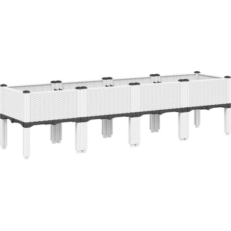 Macetero bancal elevado plantas flores terraza jardín con pies 160 x 40 x 42 cm PP blanco 020038157
