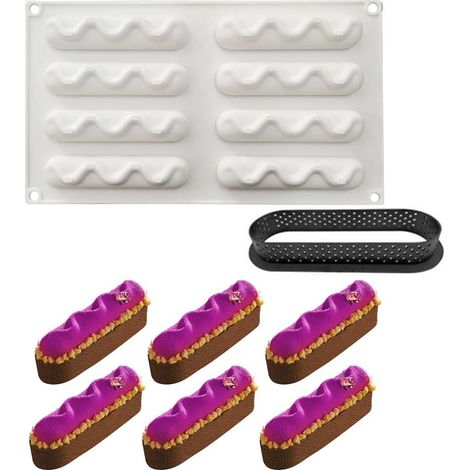 Moule de Gâteau Mousse, moules en Silicone pour Glace Chocolat Pâtisserie Dessert, Outil croustillant carré Plastique, 8 Trous Forme Rapides Holes Quicksand Shape - (1/5)