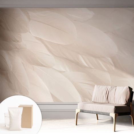 Papier peint intissé à motifs décoratifs pour salon chambre et bureau Décoration murale élégante avec colle Plumes éthérées 312x219 cm (1/5)