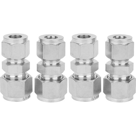 Raccord droit double bague en acier inoxydable pour tube Ф3/8-Ф1/2, adaptateur de tuyauterie, lot de 4 pièces (1/5)