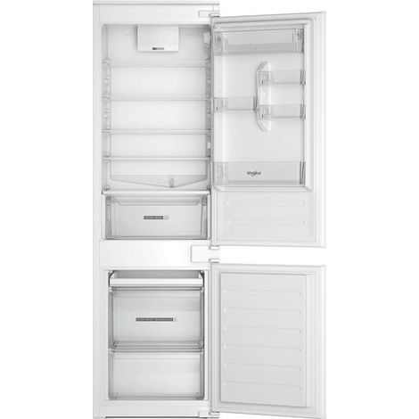 Whirlpool – Réfrigérateur combiné intégrable 268 L – Froid brassé avec StopFrost – 34 dB – 5 clayettes en verre ajustables – 2 tiroirs congélation