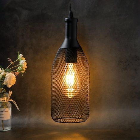 Lampe à Suspension Alimentée par Piles avec Minuterie de 6 Heures Lumière Décorative Cage en Métal lanterne à Rétro Industrielle pour Maison Chambre Café Chemin Balcon Cadeau (1/5)