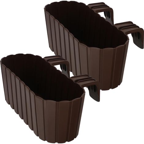 KOTARBAU® Vaso da Balcone per Balaustra Ovale Rustico Marrone 400 MM Set 2 Pezzi