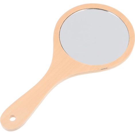 Miroir à Main Rond Bois Miroir de Maquillage Portatif pour Coiffeuse Chambre ou Salon