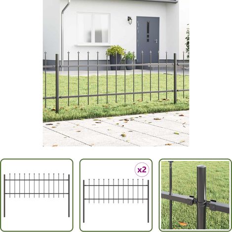 Gartenzaunpaneel - Gartenzaun 2 pcs Grau 3,4 x 0,6 m Pulverbeschichteter Stahl (1/5)