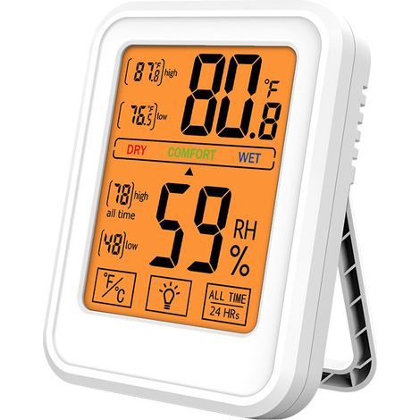 Thermomètre et hygromètre d'intérieur MC44 avec écran tactile lumineux et grand format, pouvant être accroché pour enregistrer les données. Thermomètre électronique domestique (1/3)
