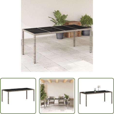 vidaXL Poly Rattan - Gartentisch mit Glasplatte Hellgrau 190x90x75 cm Poly Rattan (1/5)