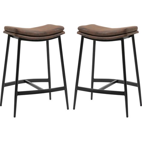 Tabourets de bar lot de 2 acier industriel repose-pieds assise courbée marron noir 48,5 x 38,5 x 68,5 cm