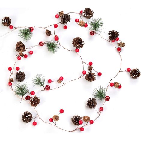 LED Garland avec des baies rouges et des feuilles de houx, Garland artificiel décoration de Noël (1/5)