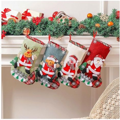 Chaussettes de Noël Lot de 4 Bas de Noël Personnalisés Chaussettes de Noël à Suspendre pour Décorati PROTECTION DES PATTES -GUETRES (1/5)