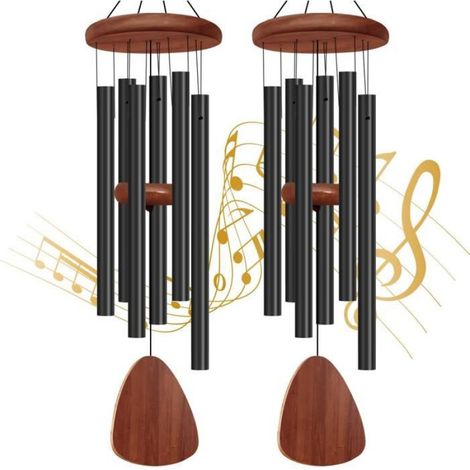 Lot de 2 carillons éoliens, 6 tubes en aluminium, corde en nylon, décoration jardin, terrasse, intérieur (1/5)