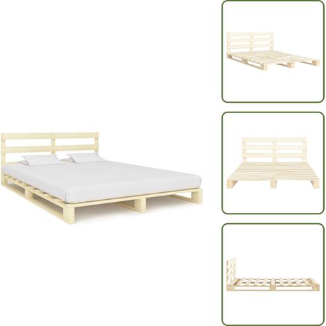 Cadre de lit de palette sans matelas 140x200 cm bois massif pin - Lit Plateforme - Lit Bois Massif - Cadre Lit Double - Lit Rustique - Literie (1/5)