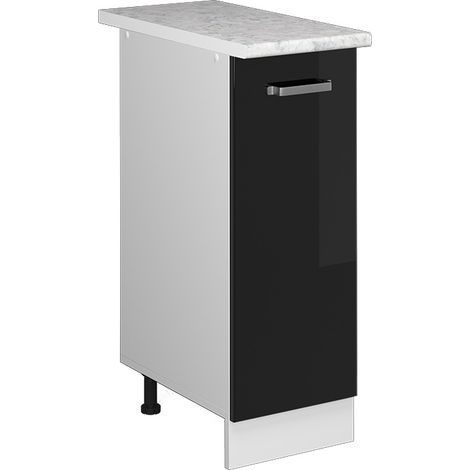 Unterschrank R-Line, Schwarz Hochglanz, 30 cm mit Tür, mit Arbeitsplatte, Vicco