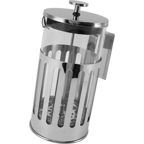 Cafetière à piston en verre borosilicate haute résistance et acier inoxydable 304 résistant à la chaleur, idéale pour la maison, le camping et les voyages, 1000 ml, couleur argent. (1/5)