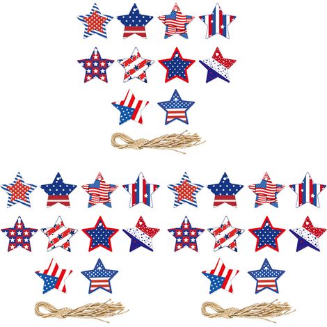 30 décorations pour sapin de Noël (4 juillet) - Ornements en forme de drapeau et d'étoile - Fête nationale américaine (1/5)