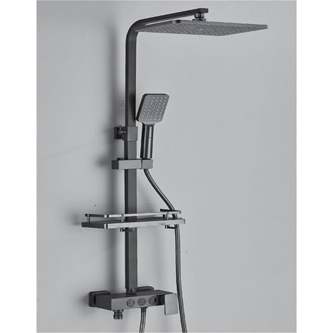 Ensemble de douche mitigeur thermostatique intelli Système de douche de salle de bain à affichage numérique, ensemble noir de robinet de douche thermostatique, robinet de douche à effet pluie moderne (1/5)
