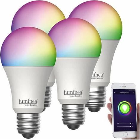 4 ampoules LED connectées E27, RVB+CCT, 14 W, durée de vie 25000 h, pour éclairage intelligent avec Alexa et Google Assistant