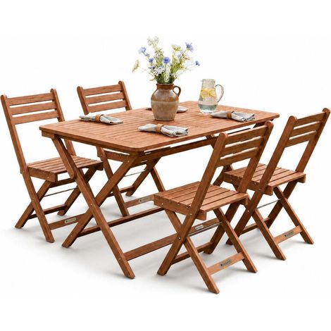[GEBRAUCHT] B-Ware Gartenmöbel Set Rimini Akazienholz Gartengarnitur 5-teilig Tisch 4 Stühle Natur (1/2)