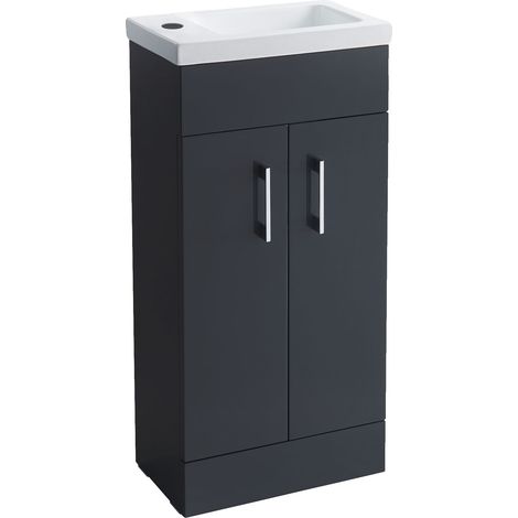 Gloss Anthracite 400mm Bathroom Cloakroom Vanity Unit Basin Sink Compact Cabinet (1/3)